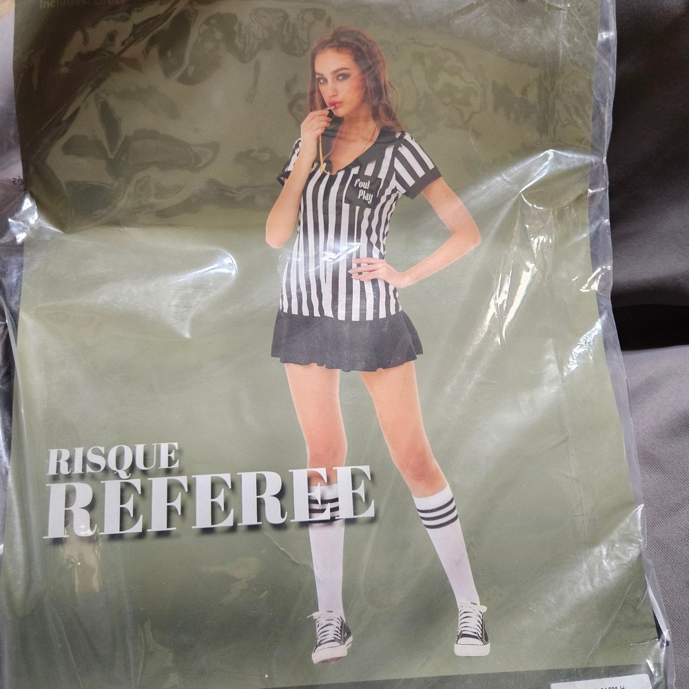 Risque Referee Halloween Costume Dress Womens Medium Black White Hauntlook